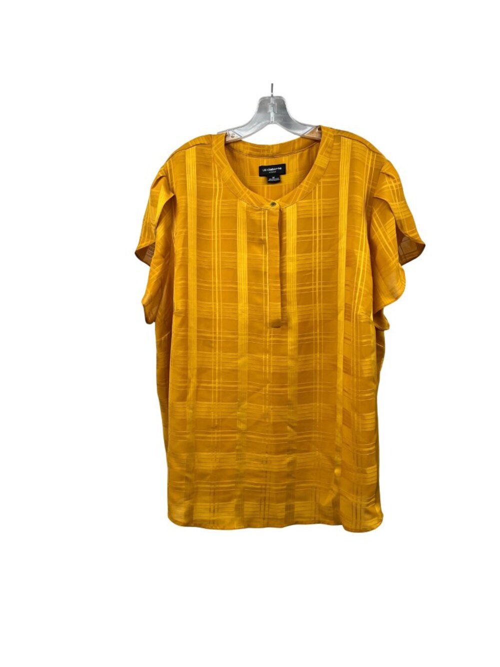 Liz Claiborne Plaid Pullover Blouse Short Petal Sleeve Mustard Yellow Size 3X